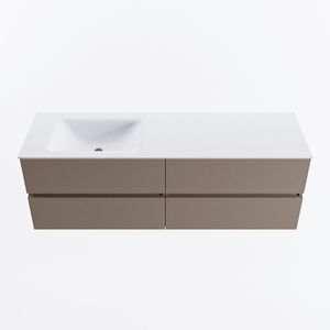 MONDIAZ VICA 150cm badmeubel onderkast Smoke 4 lades. Wastafel CLOUD links zonder kraangat, kleur Talc.