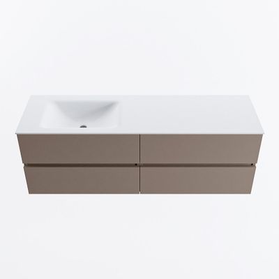 MONDIAZ VICA 150cm badmeubel onderkast Smoke 4 lades. Wastafel CLOUD links zonder kraangat, kleur Talc.