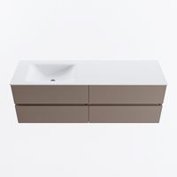 MONDIAZ VICA 150cm badmeubel onderkast Smoke 4 lades. Wastafel CLOUD links zonder kraangat, kleur Talc.