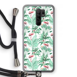 Flamingo bladeren: Xiaomi Redmi 9 Transparant Hoesje met koord