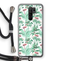 Flamingo bladeren: Xiaomi Redmi 9 Transparant Hoesje met koord