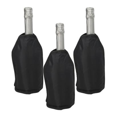 Wijnfles koeler/koelelement hoes - 3x - zwart - 22 cm - Flessenkoeler - Wijnkoeler
