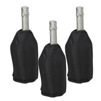 Wijnfles koeler/koelelement hoes - 3x - zwart - 22 cm - Flessenkoeler - Wijnkoeler