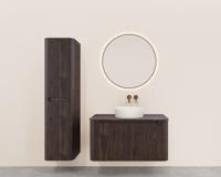 Onderkast Wiesbaden Sulora 100x48 cm Afgeronde Hoeken Geribbeld Met 1 Lade 1 Uitsparing Walnoot