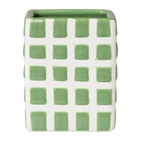 Tandenborstel beker blokjes - groen/wit - 8.8x7x7 cm