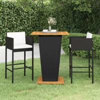 3-delige Tuinbarset met kussens poly rattan zwart