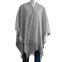 Luxe omslagdoek/poncho - licht grijs - 180 x 140 cm - fleece - Dameskleding accessoires One size  - - thumbnail