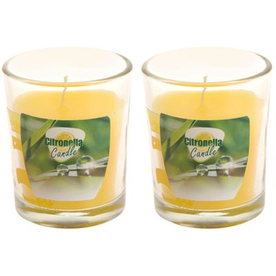 Citronella kaars - 2x - in transparant glas - 5 x 6 cm - citrusgeur