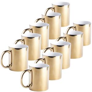 Koffiebeker/theemok - 10x - Metallic goud - keramisch - 350 ml - Servies - Bekers/mokken