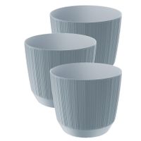 3x stuks moderne carf-stripe plantenpot/bloempot kunststof dia 13 cm/hoogte 11 cm steengrijs