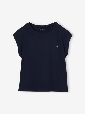 Effen Basics meisjesshirt met korte mouwen marineblauw