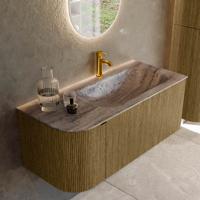 Badmeubel Mondiaz Kurve-Dlux | 105 cm | Meubelkleur Dusk | Wastafelkleur Oza | Solid surface | Wasbak rechter zijde spoelbak | 1 kraangat