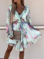 Casual V Neck Floral Dress With No