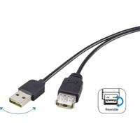 Renkforce USB-kabel USB 2.0 USB-A stekker, USB-A bus 1.80 m Zwart Stekker past op beide manieren, Vergulde steekcontacten RF-4096113