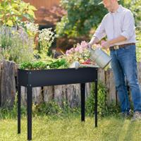 Verhoogde Plantenbak met 2 Afvoergaten Metaal Verhoogde Tuinbed Plantenbak Grijs