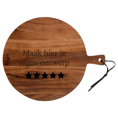 Teakhout Serveerplank rond met eigen ontwerp (35cm)