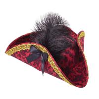 Carnaval verkleed hoed voor een Piraat - rood/zwart - polyester - dames - thumbnail