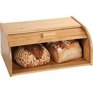 Houten brood bewaarbak/bewaardoos met rolluik deksel 27 x 40 x 17 cm   -