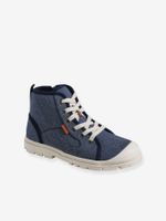 Hoge stoffen sneakers met gekartelde zool voor kinderen jeansblauw