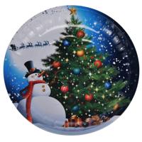 HI kinderbord met sneeuwpop - blauw/wit - metaal - 26 cm - kerstontbijt - kerstdiner - kerstartikele