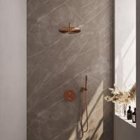 BRAUER Copper Edition thermostatische Inbouw Regendouche - 3-weg - rond - set 76 - 30cm hoofddouche - gebogen muurarm - staaf handdouche - doucheslang - wandaansluitbocht - koper geborsteld PVD 5-GK-270