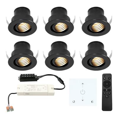 Set van 6 Medina LED Mini Inbouwspots met Trafo en Muurdimmer - 12 Volt 3 Watt 150 lumen - Dimbaar - Plat 35mm - 2700K - IP44 waterdicht - Zwart