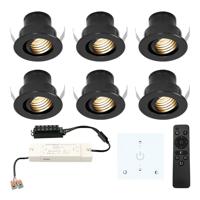 Set van 6 Medina LED Mini Inbouwspots met Trafo en Muurdimmer - 12 Volt 3 Watt 150 lumen - Dimbaar - Plat 35mm - 2700K - IP44 waterdicht - Zwart