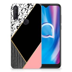 Alcatel 1S (2020) TPU Hoesje Zwart Roze Vormen