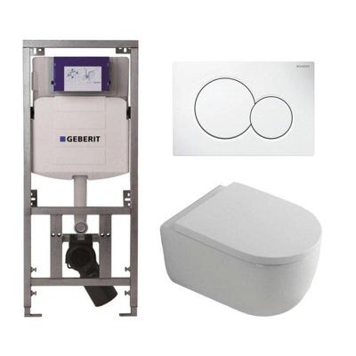 QeramiQ Dely Swirl Toiletset - 36.5x53cm - Geberit UP320 Burda inbouwreservoir - 35mm zitting - witte sigma bedieningsplaat - ronde knoppen - glans wit 0701131/0700518/SW1000767/SW1026256