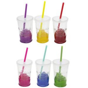 Cocktail glazen set met deksel en rietje - 6x  - kleurenmix - 200ml   -