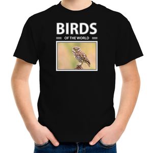 Steenuilen t-shirt met dieren foto birds of the world zwart voor kinderen