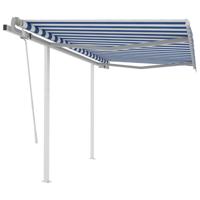 Luifel handmatig uittrekbaar met palen 3,5x2,5 m blauw en wit