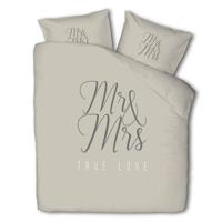 Dekbedovertrek Mr & Mrs - Eenpersoons (140x220 cm) - Taupe Polyester-katoen - Dessin: Tekst - Luna Bedding - Dekbed-Discounter.nl