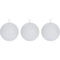 3x Witte rustieke bolkaarsen 8 cm 24 branduren