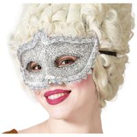 Verkleed gezichtsmasker Venetiaans - zilver met glitters - volwassenen - Carnaval/gemaskerd bal - thumbnail