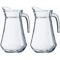 2x Glazen water karaffen/waterkannen 1.3 liter