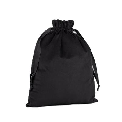 Cadeauzakje/opbergzakje met trekkoord - velvet - zwart - 24 x 17 cm - luxe