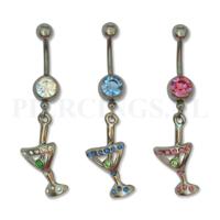 Navelpiercing cocktailglas licht blauw