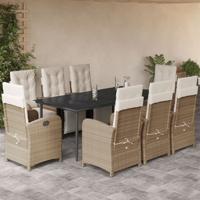 9-delige Tuinset met kussens poly rattan beige