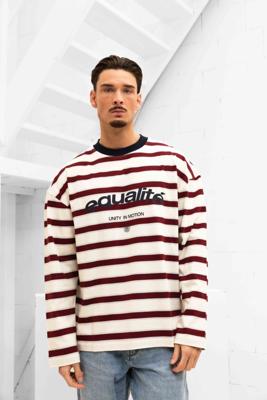 Equalité Striped Celeste Longsleeve T-Shirt Heren Gebroken Wit/Rood - Maat M - Kleur: Gebroken WitRood | Soccerfanshop