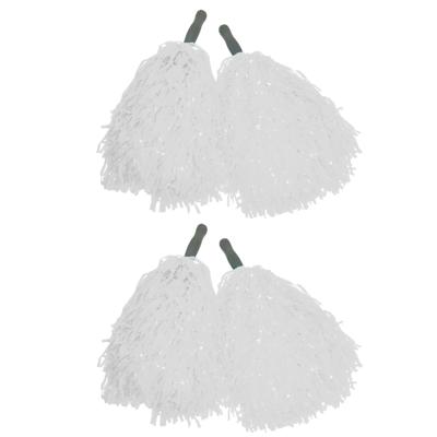 Cheerballs/pompoms - set van 4x - wit - met franjes en stick handgreep - 25 cm - voor kinderen Cheerballs/pompoms - set van 4x - wit - met franjes en stick handgreep - 25 cm - voor kinderen