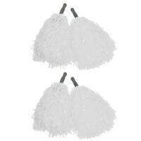 Cheerballs/pompoms - set van 4x - wit - met franjes en stick handgreep - 25 cm - voor kinderen