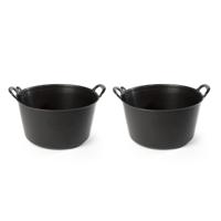 Plasticforte flexibele emmer / kuip - 2x stuks - zwart - kunststof - rond - 26 liter