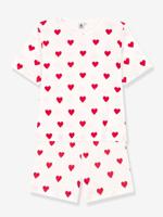 Katoenen korte pyjama voor dames met hartjes PETIT BATEAU wit