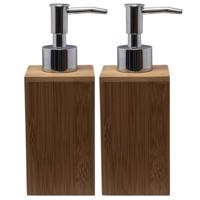 Zeeppompje - 3x - bamboe hout - bruin - 17 cm - navulbare zeepdispenser