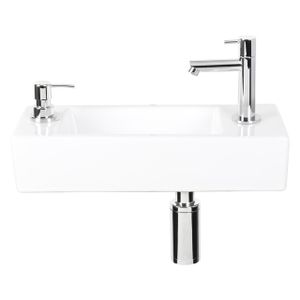 Differnz Sapon fonteinset - 42x18.5x9cm - Rechthoek - 1 kraangat - warm/koud water - Chroom - Keramiek Wit 38.005.93