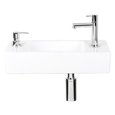 Differnz Sapon fonteinset - 42x18.5x9cm - Rechthoek - 1 kraangat - warm/koud water - Chroom - Keramiek Wit 38.005.93