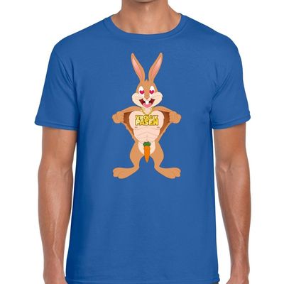 Paas t-shirt verliefde paashaas blauw voor heren