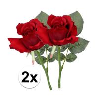 2x Rode rozen kunstbloemen 30 cm