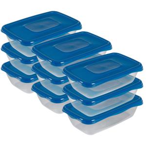 Vershoudbakjes Hega - set van 9x stuks - 0.9 liter - transparant/donkerblauw - L20 x B12 x H8 cm